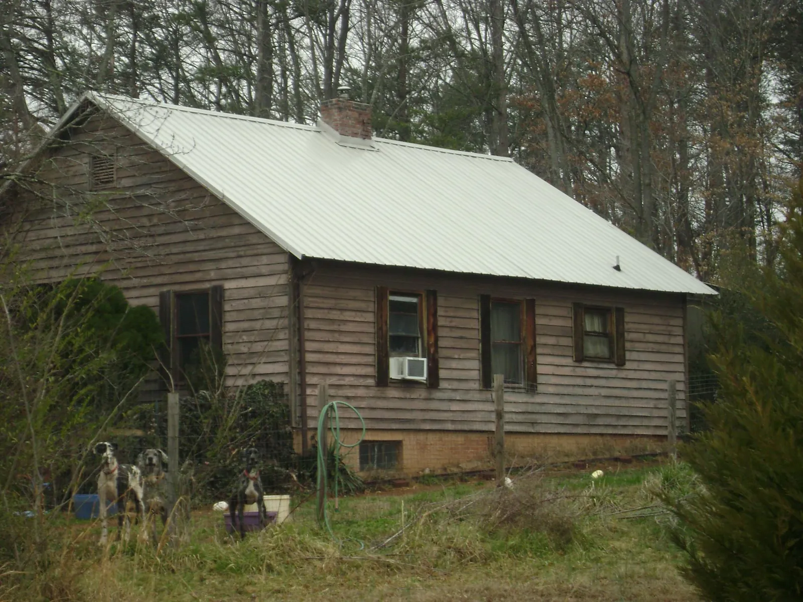 White metal roof on an old wood sided farmhouse, from a Asphalt Shingle Roof Repair job in Abbeville